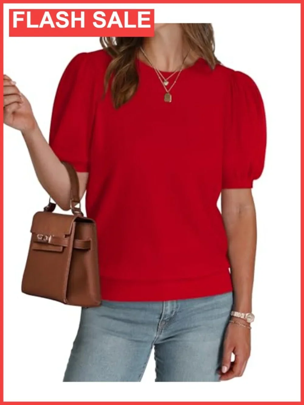 Womens Puff Short Sleeve Sweater Business Casual Work Blouse